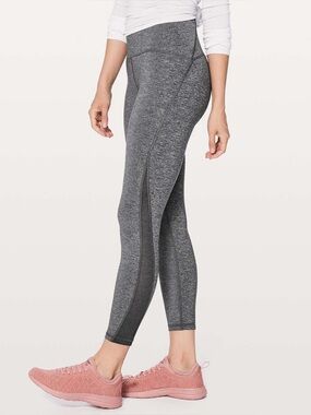 Lululemon Train Times 7/8 Pant 25" Heathered Black Grey Mesh Ankle 6 Tights smal